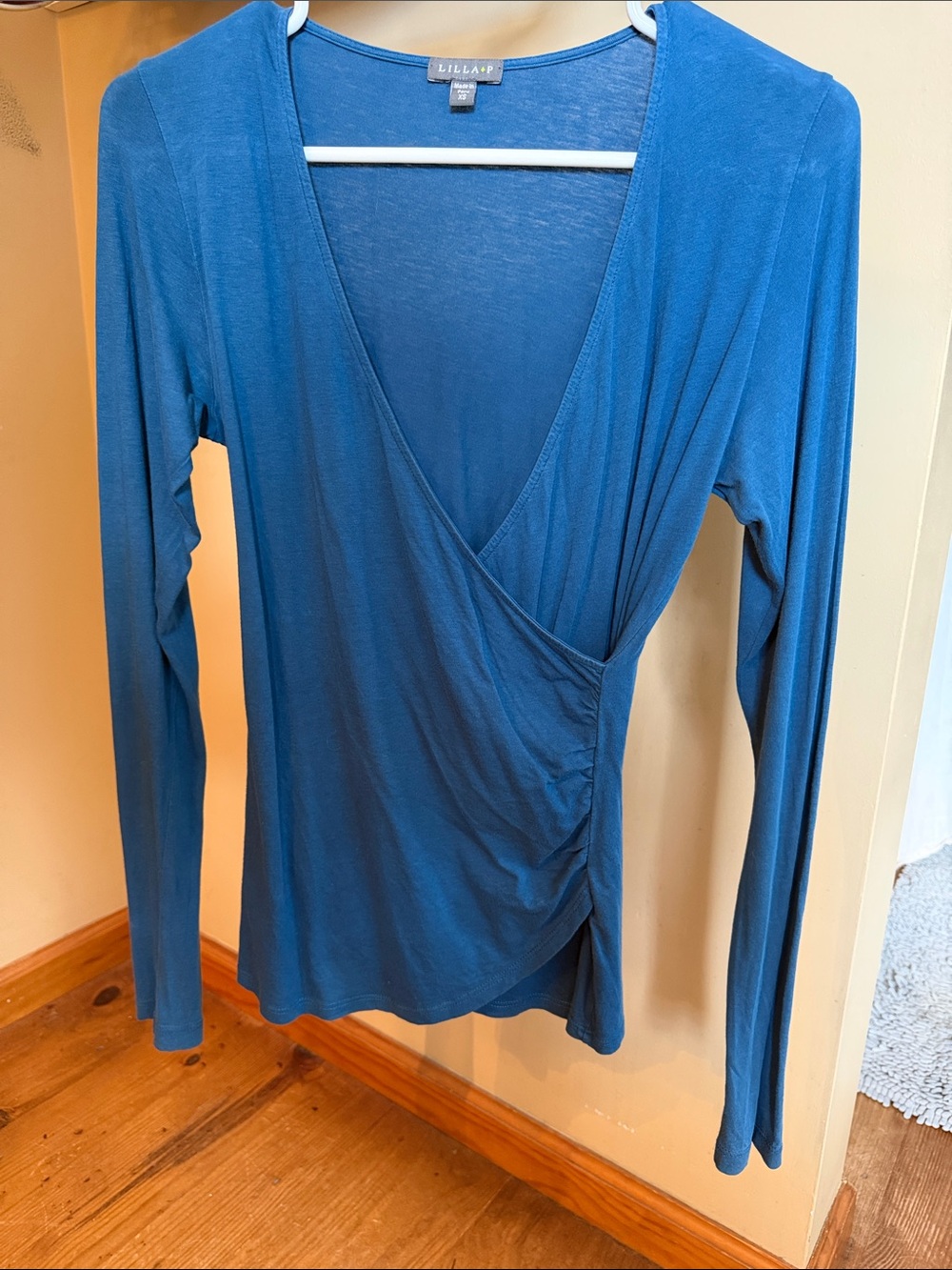 Lilla P Blue Wrap-Style Long Sleeve Top